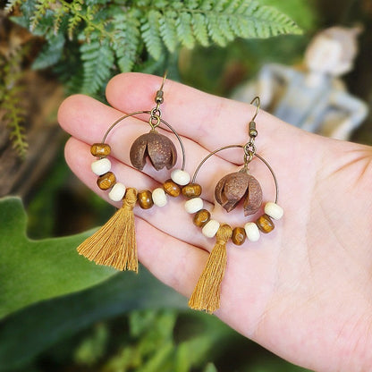 Bohemian Fringe Retro Style Earrings with Wooden Beads