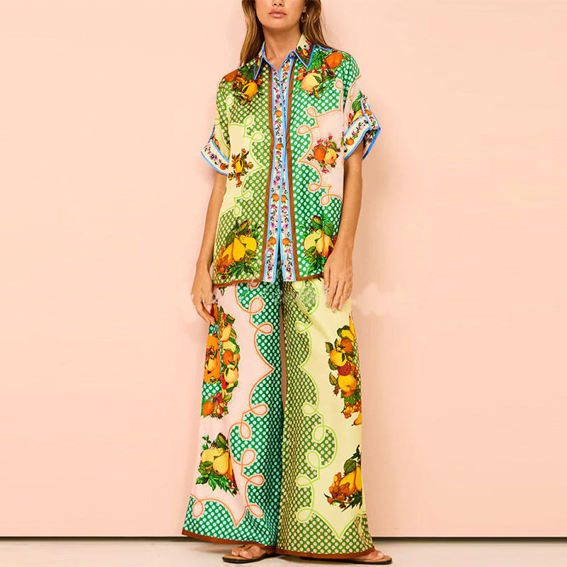 Elegant Batwing Sleeve Printed Two-Piece Set