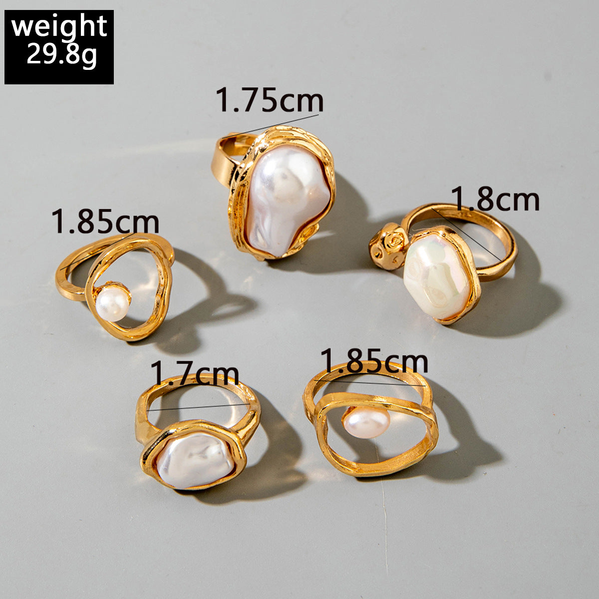 Geometric Baroque Pearl Ring Set With Floral Design