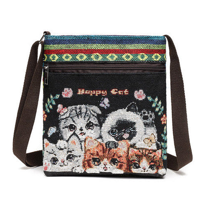 Women'S Crossbody Shoulder Bag Canvas Bag Thai Ethnic Style Embroidery Cute Fashion Lady'S Mobile Phone Bag Shoulder Bag