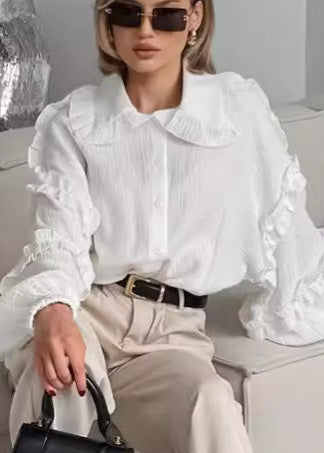 Ruffled Cotton Blouse With Peter Pan Collar