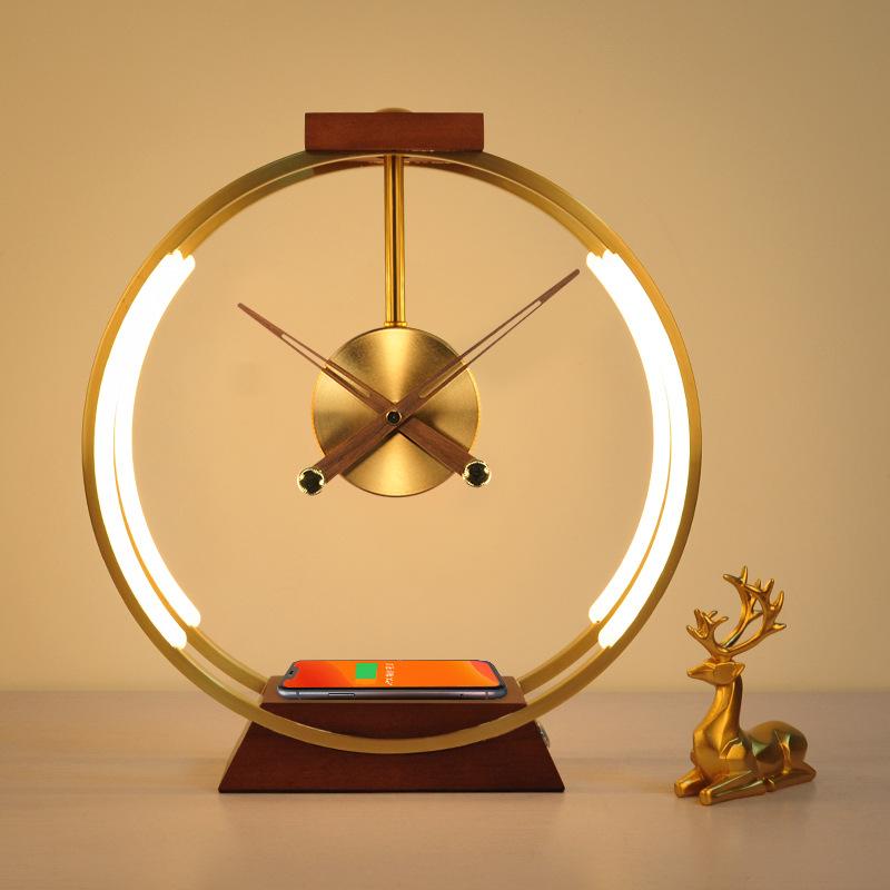 Creative Clock Lamp Modern Simple Bedroom Bedside Light Luxury Decoration Mobile Phone Intelligent Wireless Charging And Storage Lamp