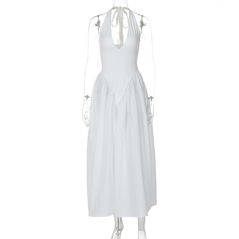 Deep V Lace Hollow-Out Maxi Dress Elegant Casual Dress
