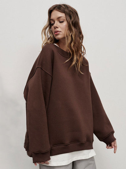 Oversized Solid Color Pullover Sweatshirt for Women