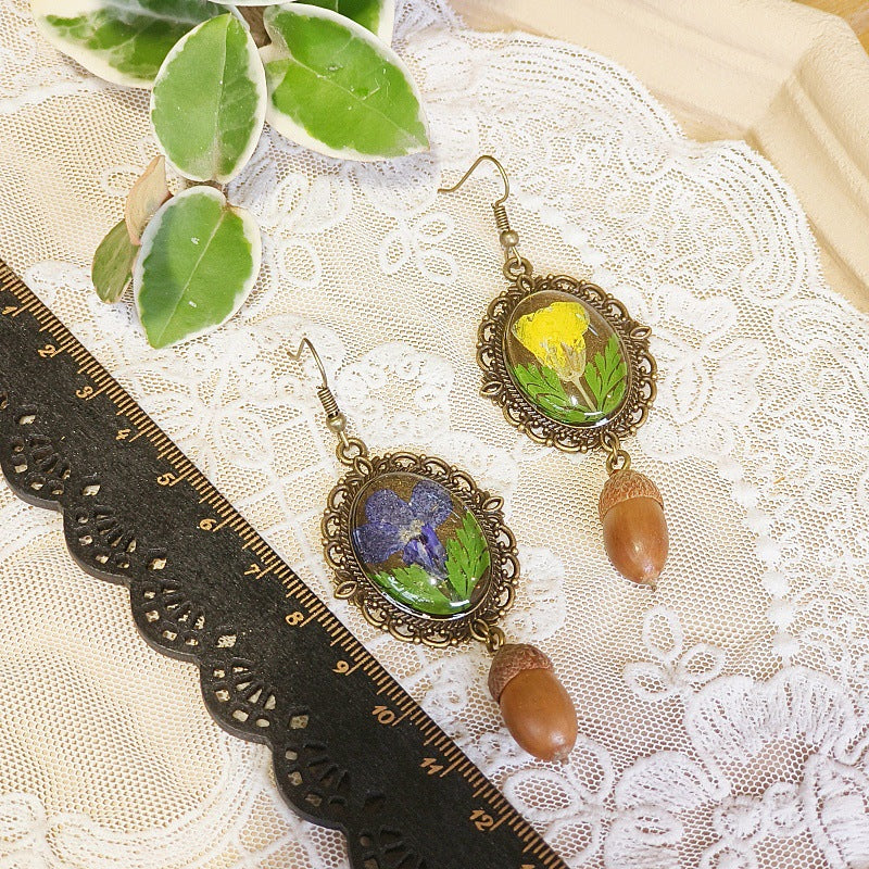Creative Vintage Floral Earrings with Real Preserved Flowers