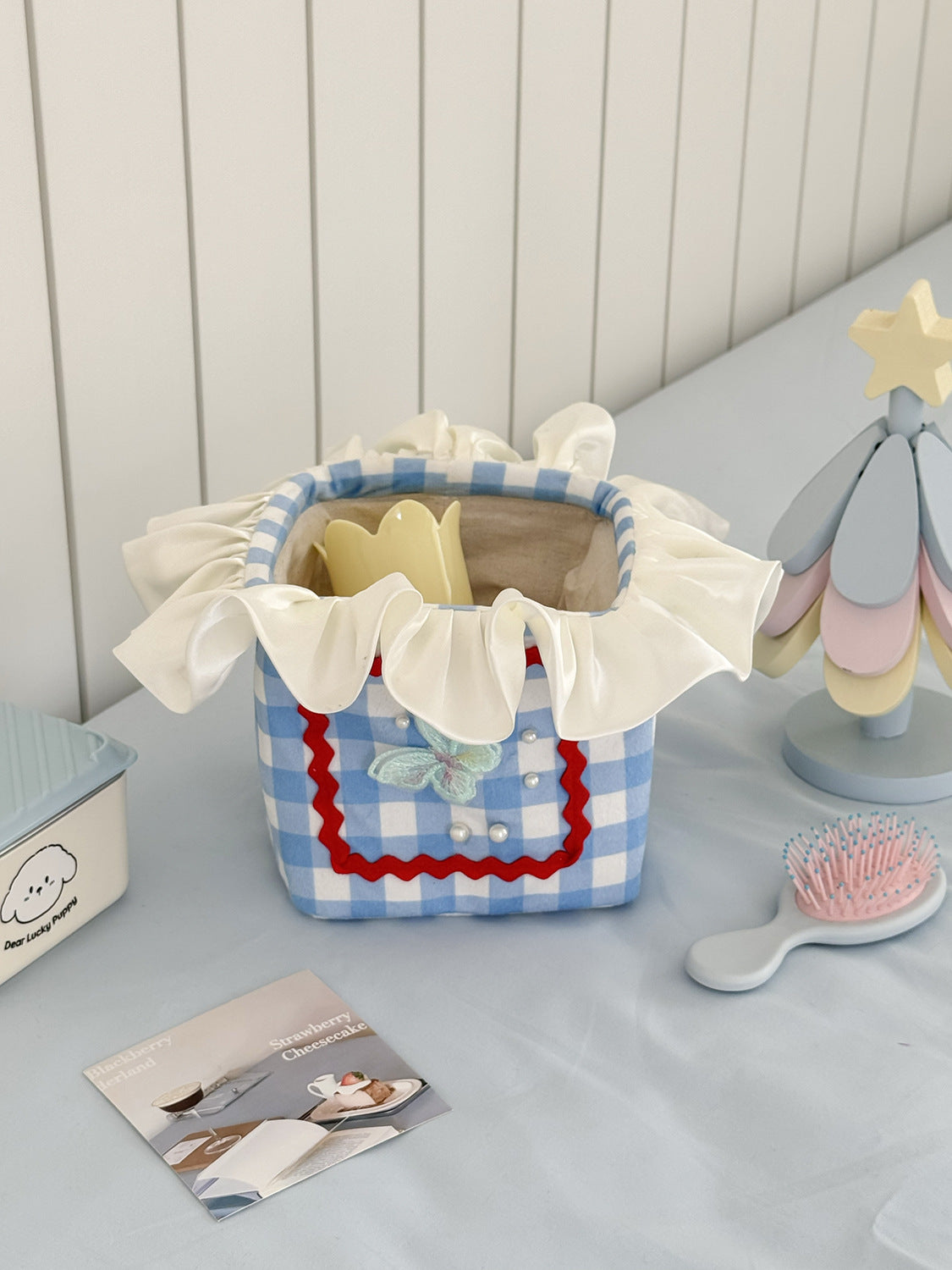 Colorful Grid Lace Laundry Basket Multi-Functional Storage Box