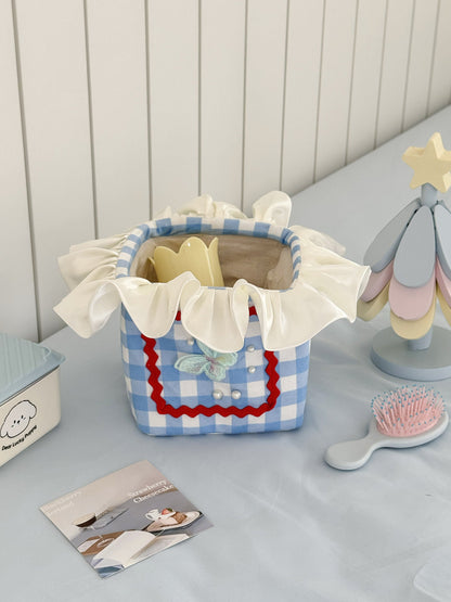 Colorful Grid Lace Laundry Basket Multi-Functional Storage Box