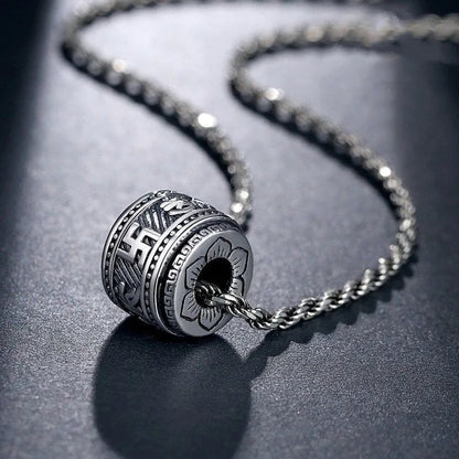 Intime Silver Distressed Pendant Six-Character Mantra Necklace Vintage Jewelry Couple Birthday Gift