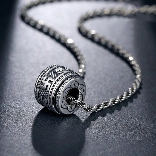 Intime Silver Distressed Pendant Six-Character Mantra Necklace Vintage Jewelry Couple Birthday Gift