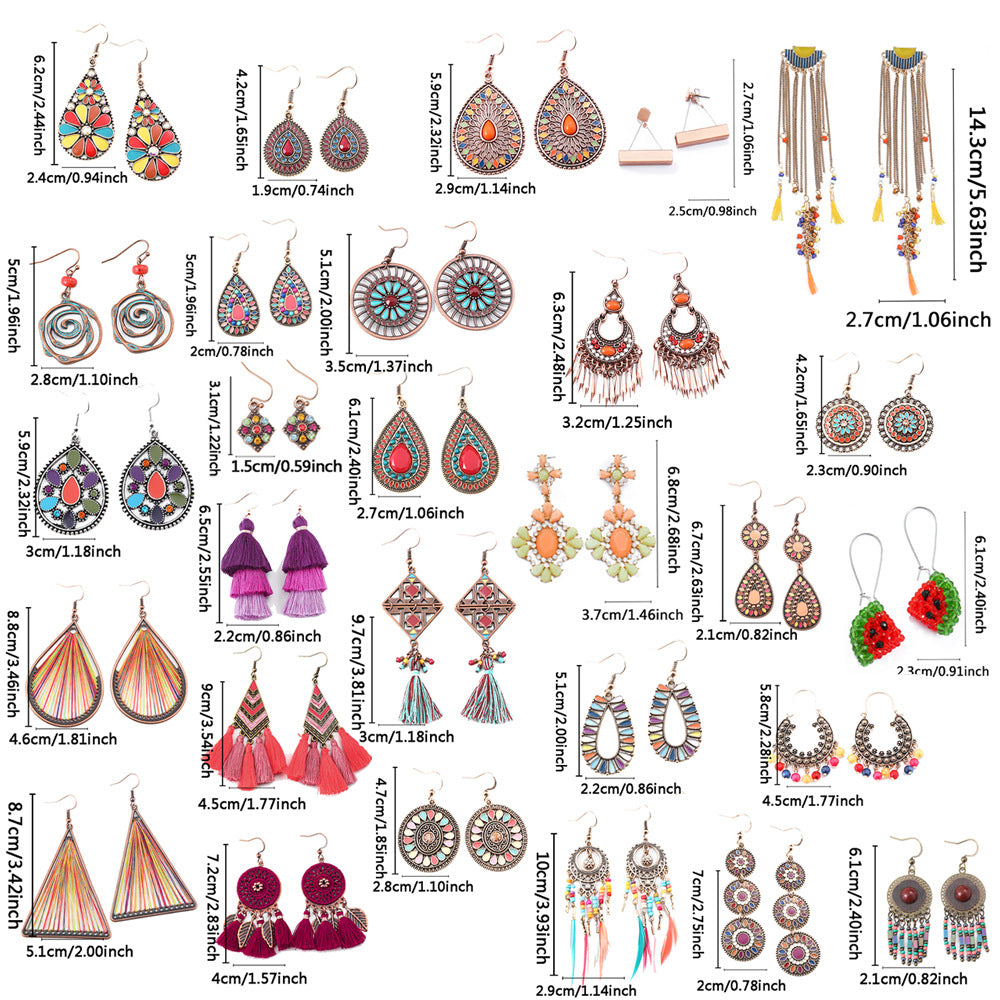Bohemian Tassel Drop Earrings Colorful Ethnic Jewelry Set