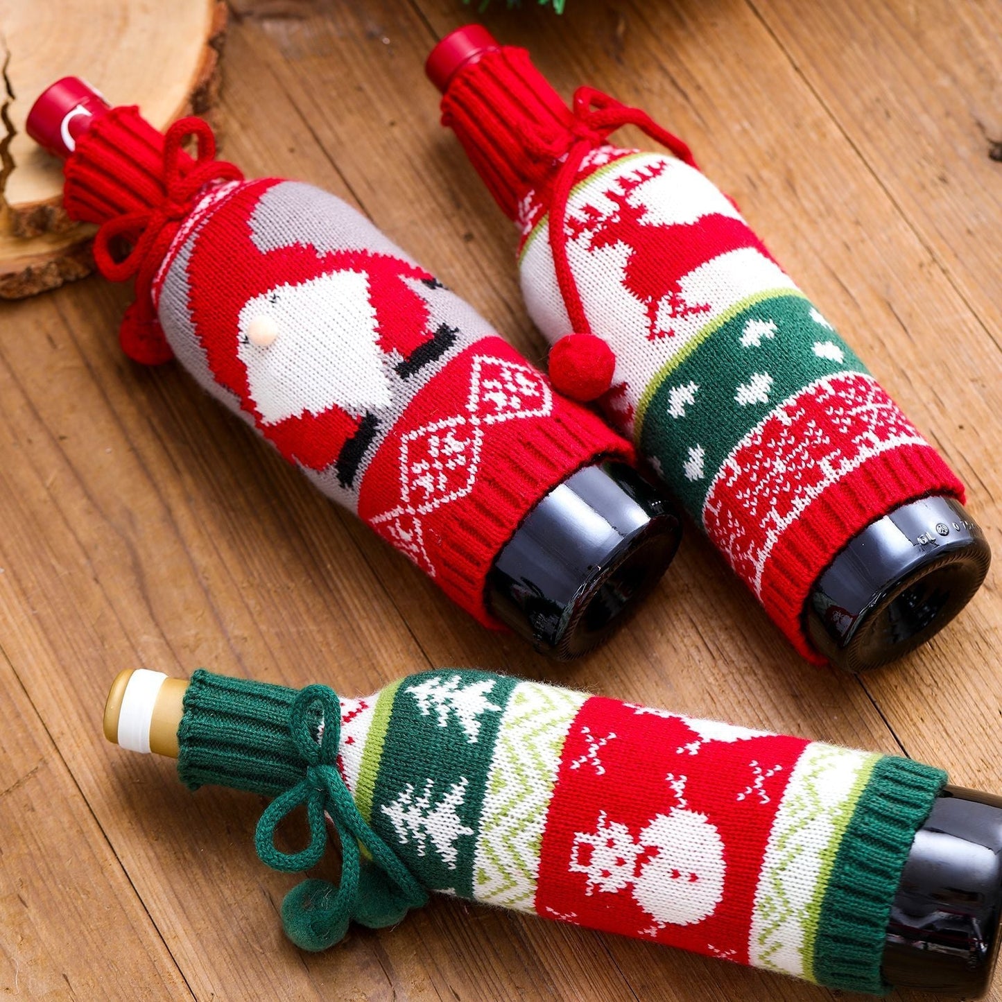 Fur Ball Bow Wine Bottle Set Elk Elder Snowman Knitted Wine Set Decoration Gift Decoration
