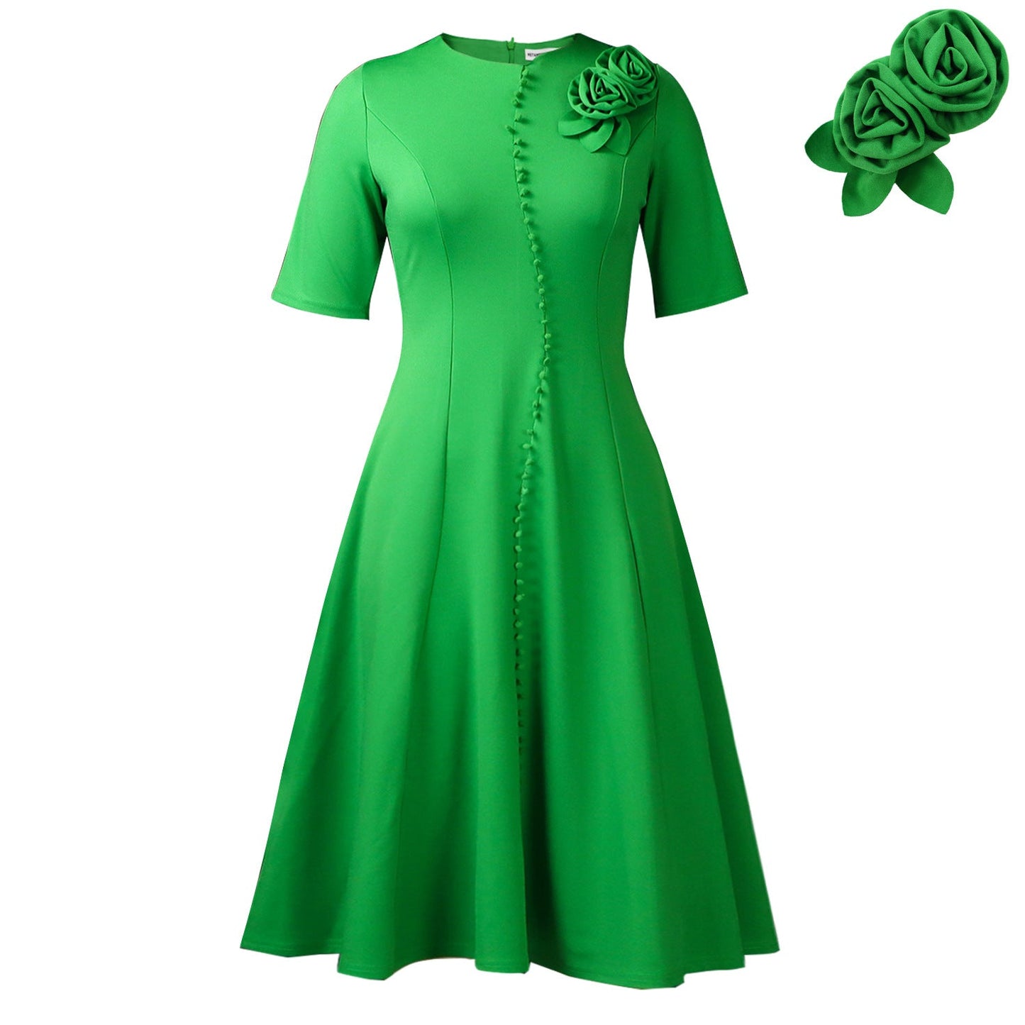 Elegant Solid Color A-Line Dress With Short Sleeves