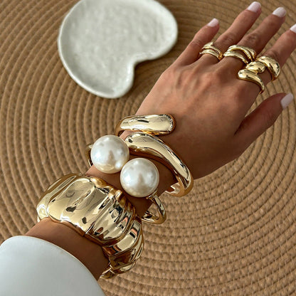 Baroque Style Large Pearl Stacking Bracelet Non-Regular Cuff Bangle For Women