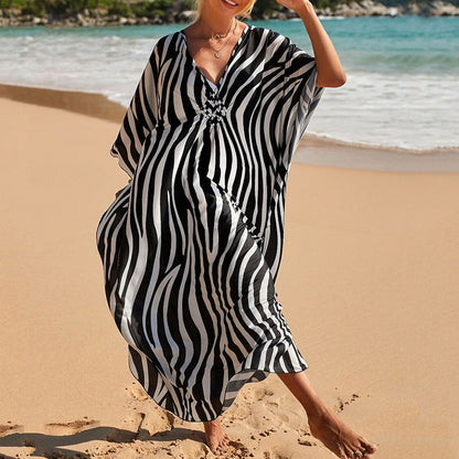 Summer Cotton Printed Beach Blouse Vacation Casual Bikini Sunscreen Beach Skirt