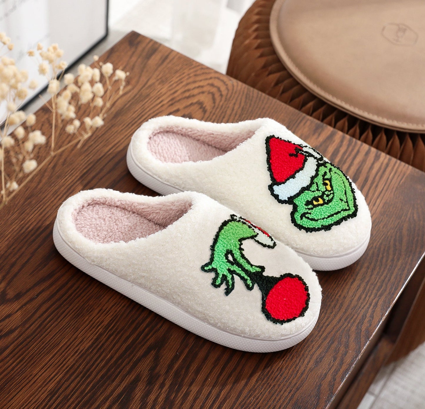 Christmas Grinch Plush Warm Indoor Slippers