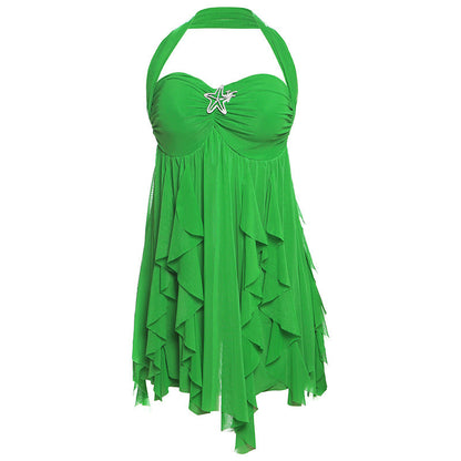 Backless Halter Neck Irregular Hem Mini Dress