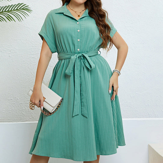 Summer Green Belted Waist Midi Dress