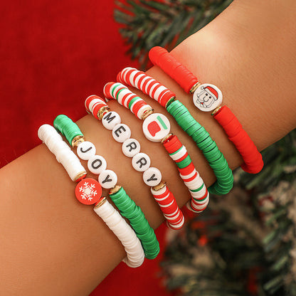 Christmas Themed Polymer Clay Bead Bracelet Set