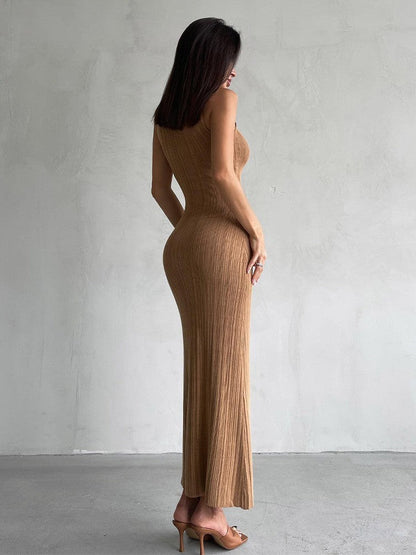 Solid Color High Neck Slim Maxi Dress