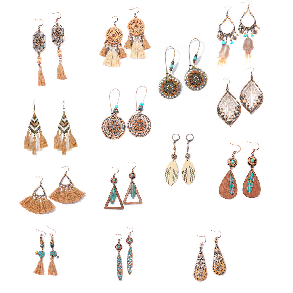 Bohemian Long Geometric Tassel Earrings Jewelry Set