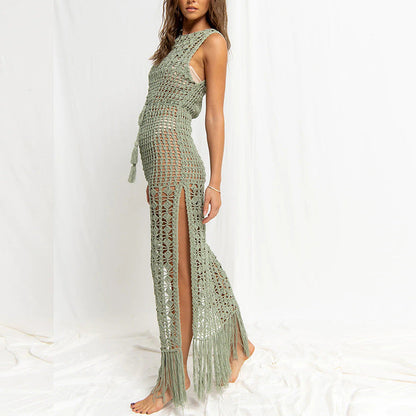 Hollow Out Drawstring Tassel Dress Cover Up
