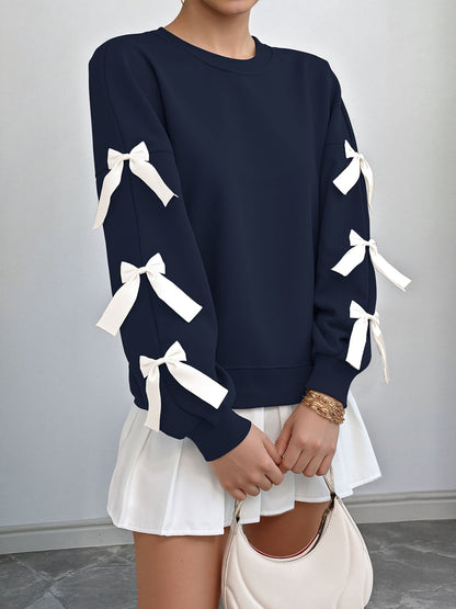Cute Solid Color Bow Knot Pullover Sweater