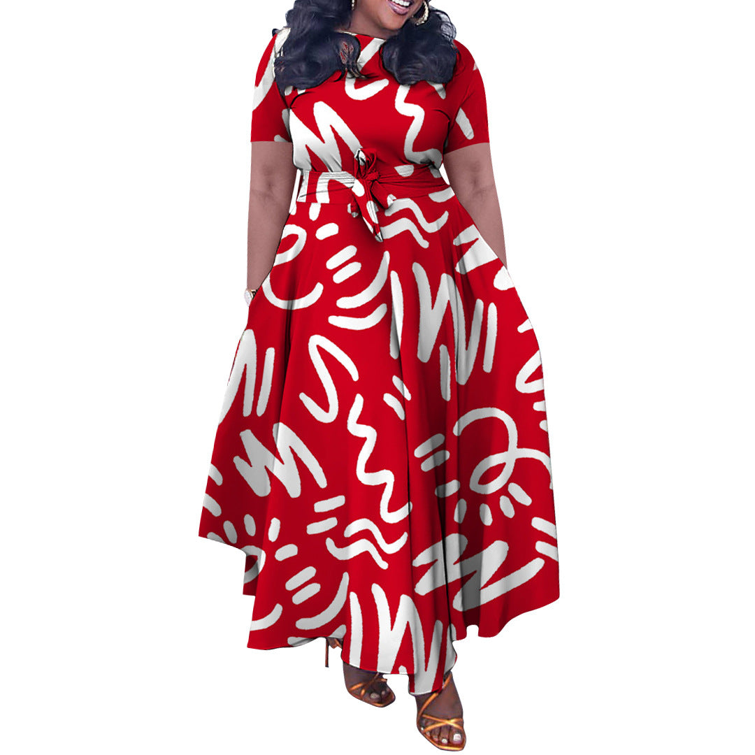 Trendy Printed Maxi Dress With Tie Design