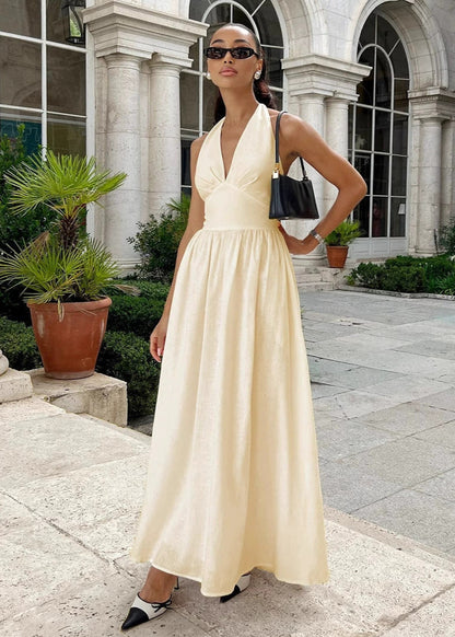 Halter Backless Maxi Dress Lightweight Fabric