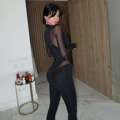 Sheer Mesh Long Sleeve Bodysuit For Women