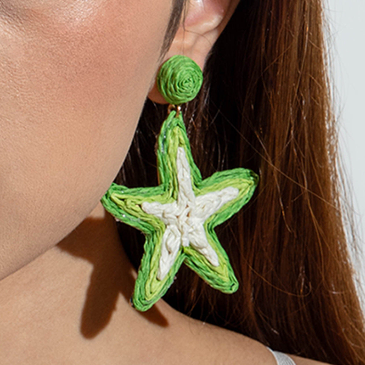 Handmade Woven Raffia Vacation Earrings Floral Design