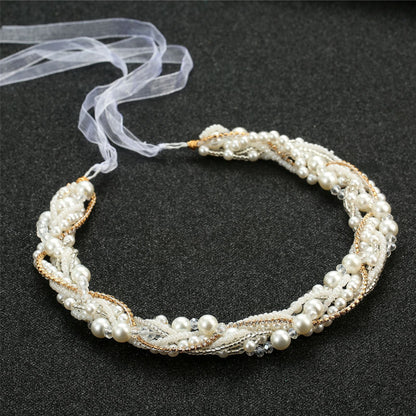 Elegant Bride Handmade Beaded Headband with Crystal Detail