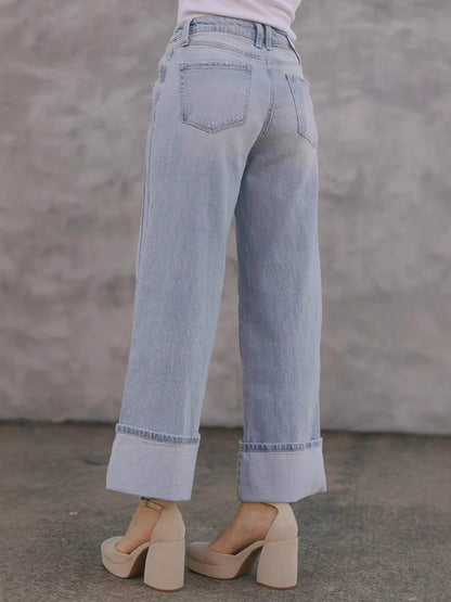 Casual Loose-Fit Mid-Rise Straight Leg Women's Fashion Jeans