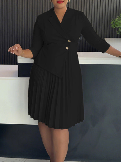 Elegant A-Line Dress With Suit Collar Made Of Polyester