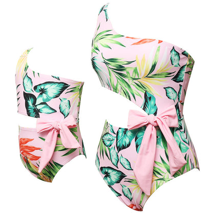 Family Matching One-Piece Swimsuit For Women With Bow Design