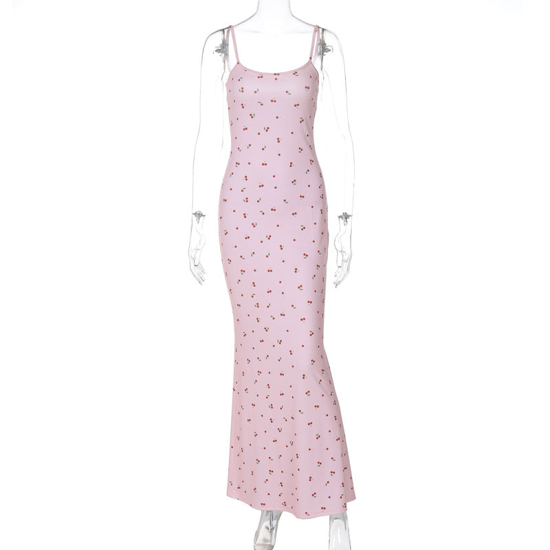 Fresh Floral Maxi Dress Sleeveless Bodycon for Daily Wear