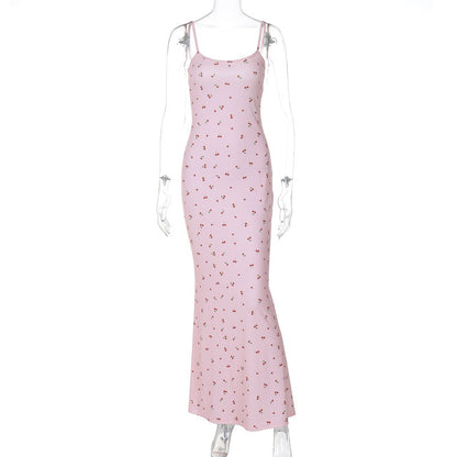 Fresh Floral Maxi Dress Sleeveless Bodycon for Daily Wear