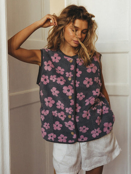 Floral Print Sleeveless Vest for Women Comfortable Casual Cardigan