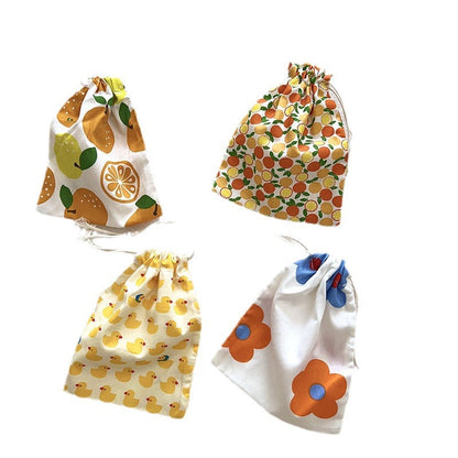 Mini Cotton Drawstring Makeup Pouch Cute Floral Travel Bag