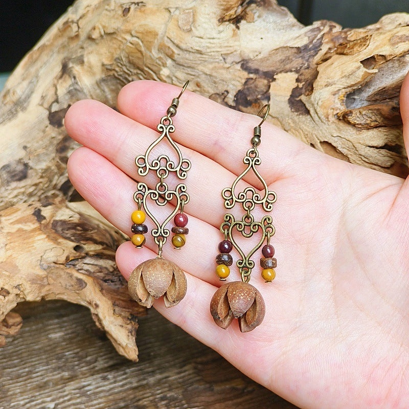 Vintage Style Bohemian-Inspired Dried Fruit Beaded Earrings