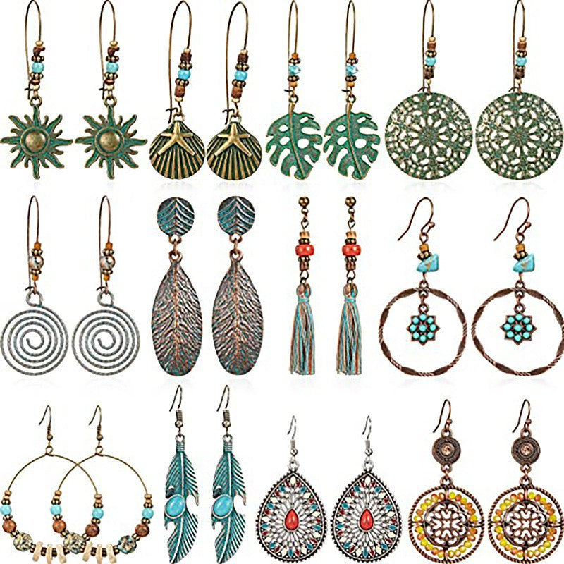 Bohemian Geometric Flower Alloy Earrings Set