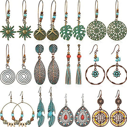 Bohemian Geometric Flower Alloy Earrings Set