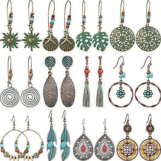 Bohemian Geometric Flower Alloy Earrings Set