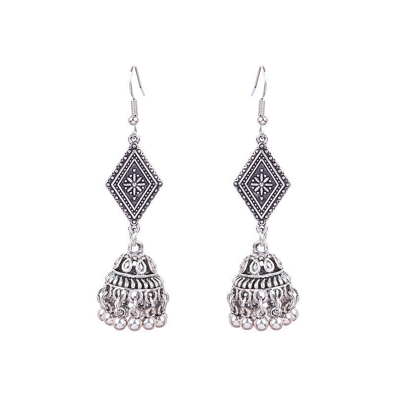 Bohemian Geometric Alloy Earrings with Bell Detail