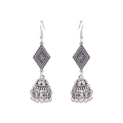 Bohemian Geometric Alloy Earrings with Bell Detail