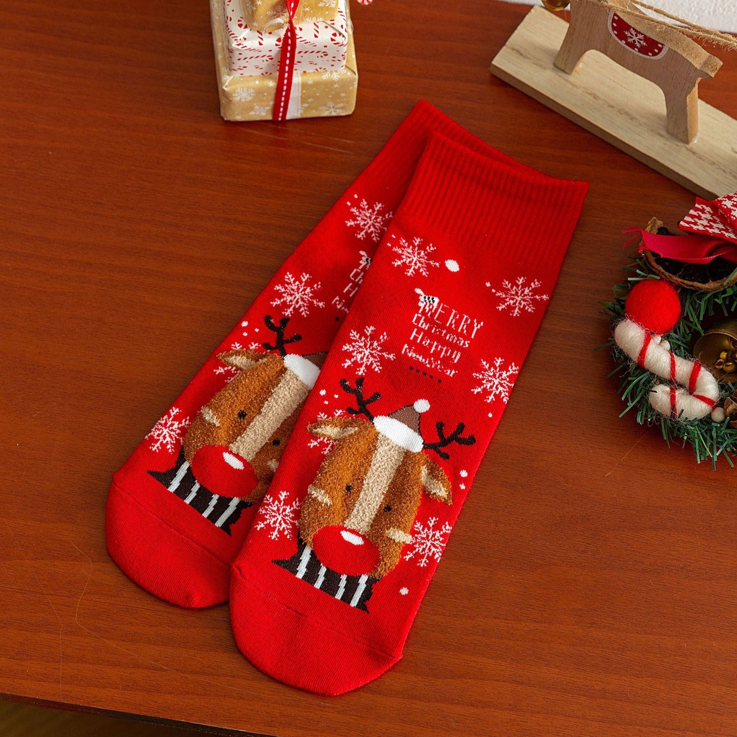 Christmas Cartoon Reindeer Cozy Crew Socks