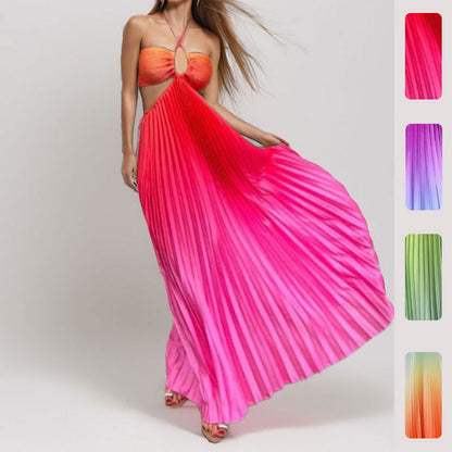 Gradient Color High-Waisted Dress Elegant Backless Maxi Dress