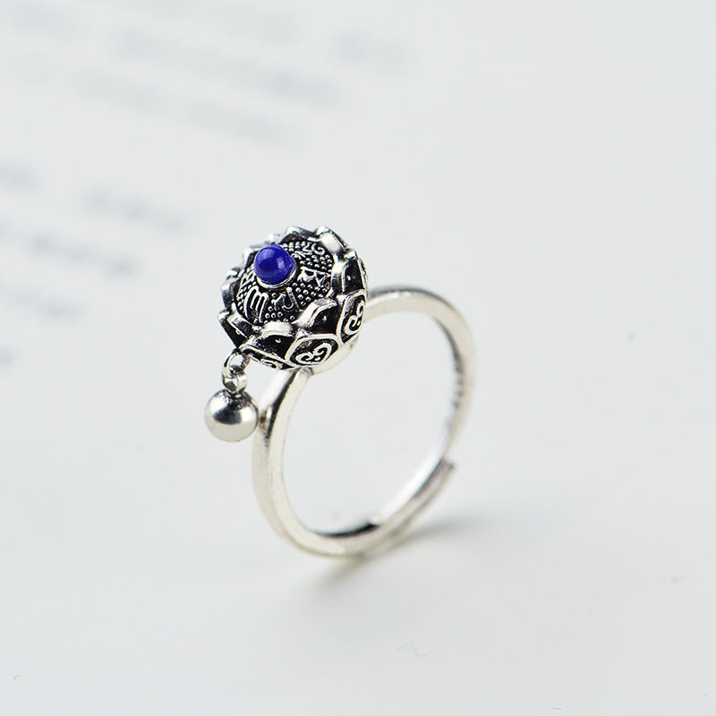 Lotus Six-Character Mantra Scripture Rotating Ring Lucky Turn Ring National Style Enamel Colored Burning Blue Ring