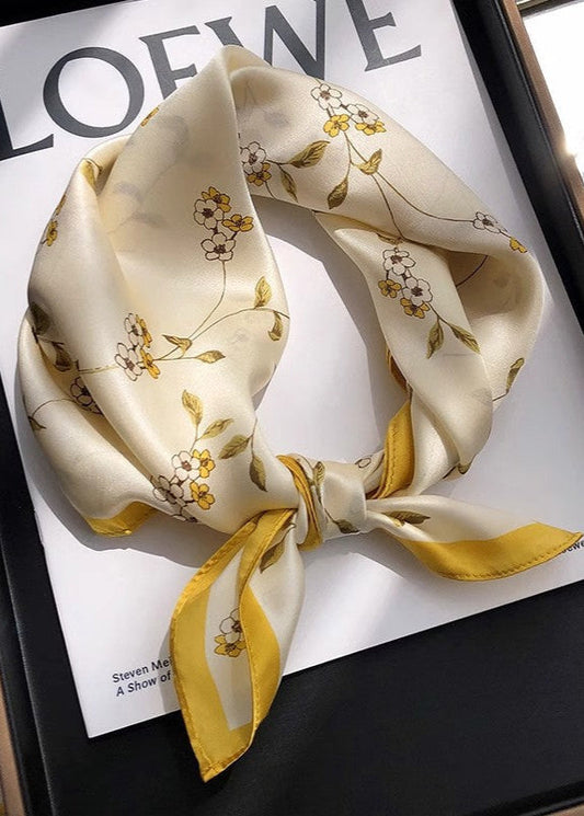 Satin Square Scarf with Yellow Floral Border