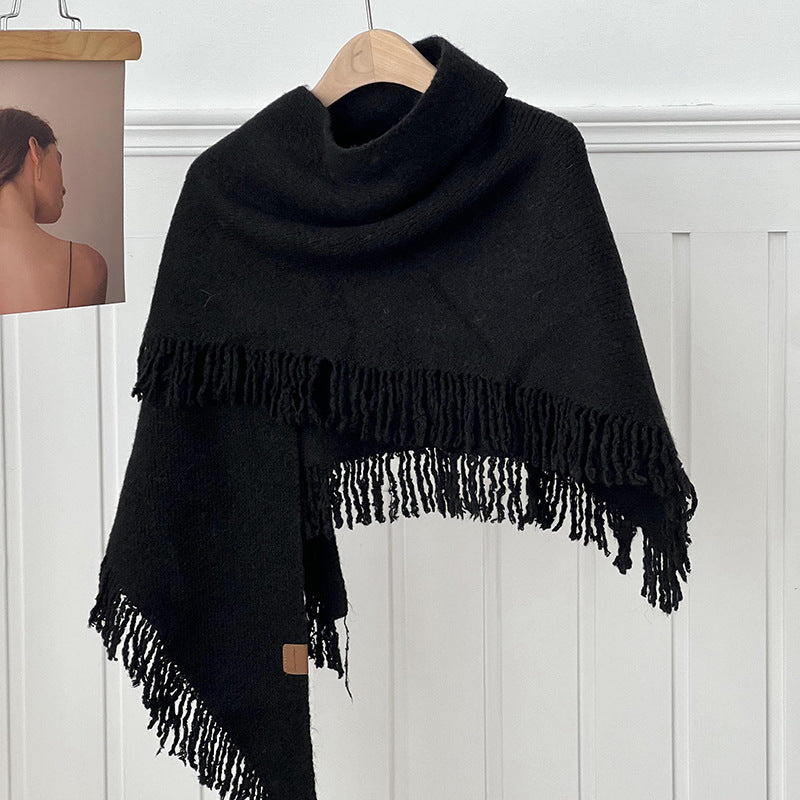 Tassel Solid Color Knit Shawl Scarve
