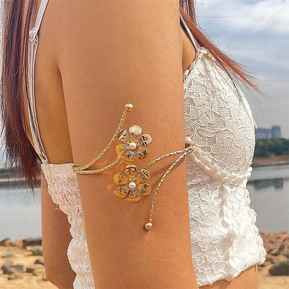 Floral Open Arm Cuff Bracelet Geometric Punk Style Beach Party Jewelry